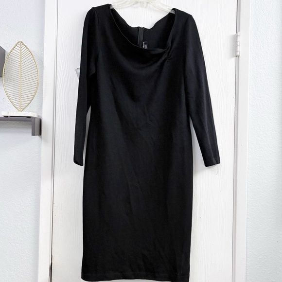 St. John Evening by Marie Gray Black Long Sleeve Knit Vintage Midi Dress Size 8